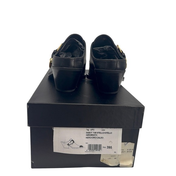 Versace Black Gold Leather Mules Heels Medusa Bucklel Women's 39.5 EU New - Picture 10 of 10